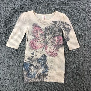 Beautees Shirt Girls Size Large Dress Butterfly Embellished Striped Heart